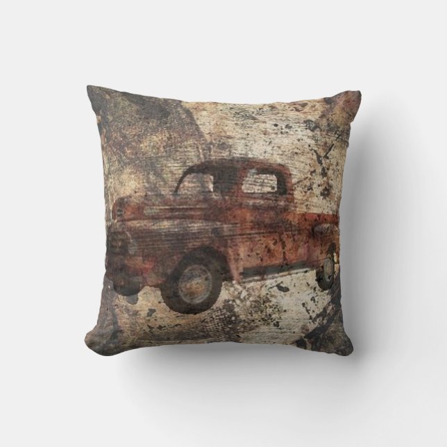Coussin Antique Rustique vieux camion (Recto)