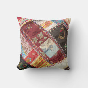 Coussin Antique, Victorienne de l'époque Crazy Quilt Carr