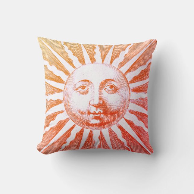 Coussin Antique Vintage Red Sun Face (Recto)