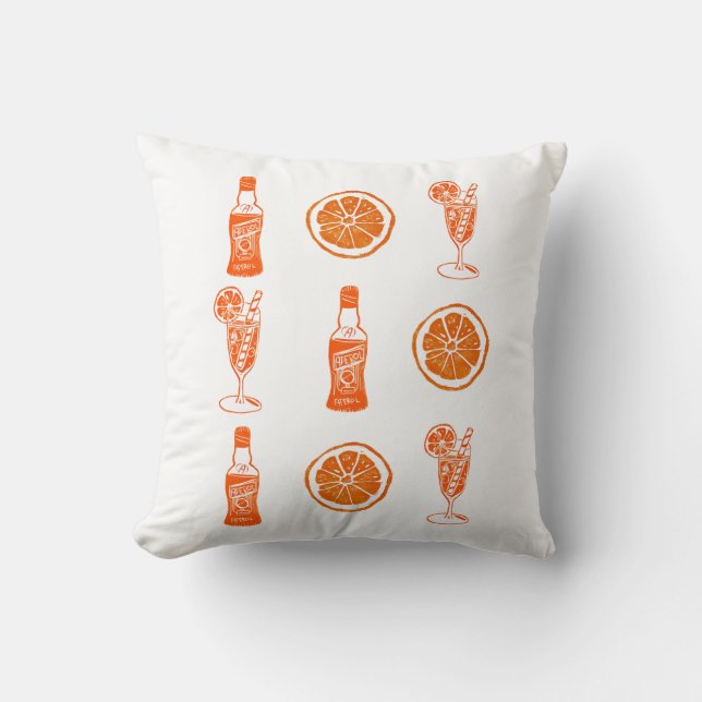 Coussin Aperol Spritz Jeter Pillow Linocut Design (Recto)
