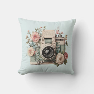Coussin Appareil photo avec image rétro pastel de fleurs