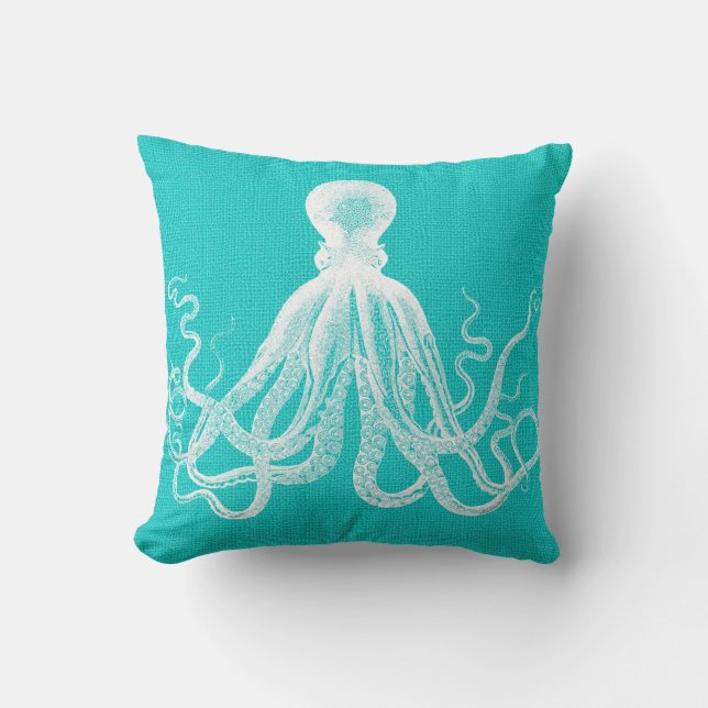Coussin Aqua à l'aspect Burlap Octopus blanc (Recto)