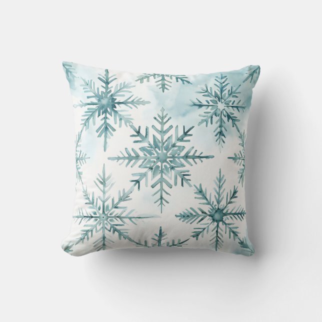 Coussin Aqua Aquarelle Snowflake Motif Jeu d'oreiller (Recto)