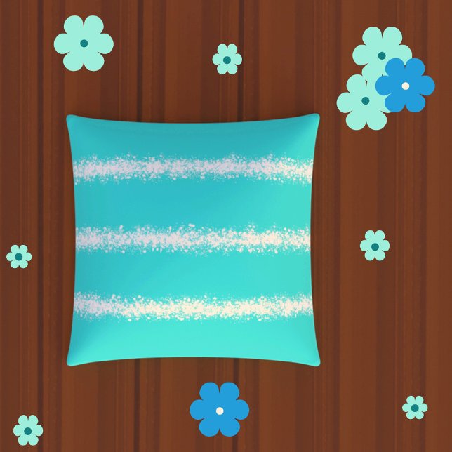 Coussin aqua bleu et blanc rayures modernes nautique (Créateur téléchargé)