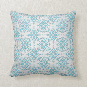 Coussin Aqua Bleu sarcelle et Damassé argenté