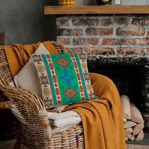 Coussin Aqua Bleu Shamrock Vert Kilim Turc Vintage 