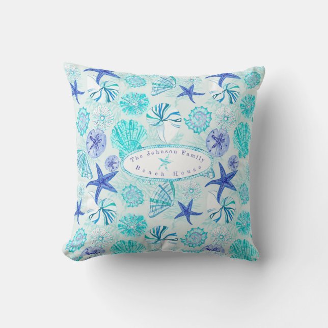 Coussin Aqua-bleu-turquoise couleur d'aquarelle mixte (Recto)