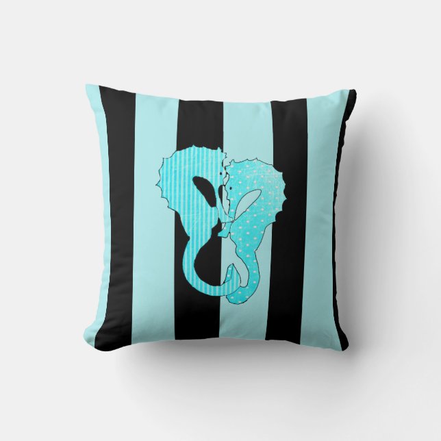 Coussin Aqua Blue Black Seashell et Seahors (Recto)