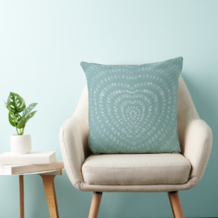 Coussin Aqua Blue Concentré Coeurs blancs Boho