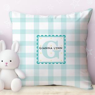 Coussin Aqua Blue En vichy Monogramme personnalisable