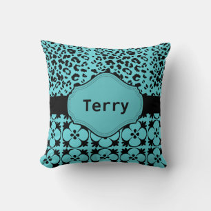 Coussin Aqua Blue et Black Monogram