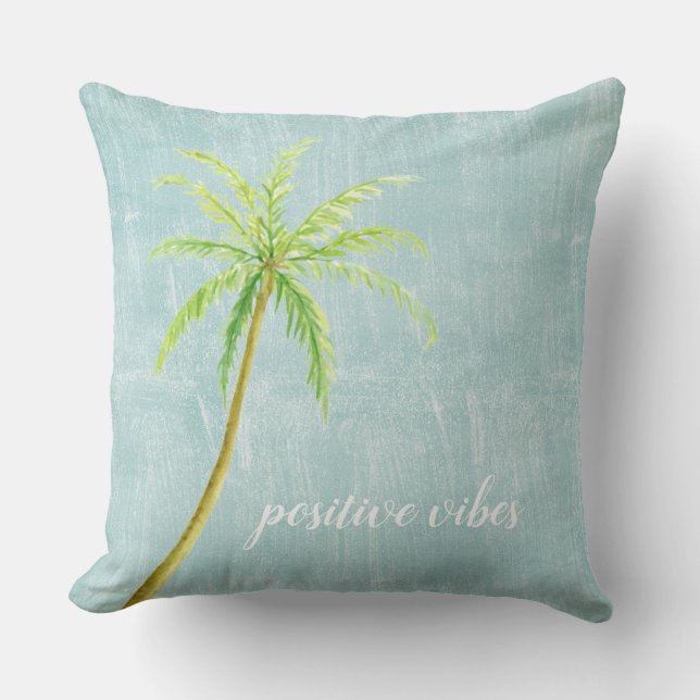 Coussin Aqua Blue Ocean White Shore Palm Tree (Recto)