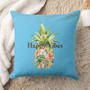 Coussin Aqua Blue Tropical Floral Ananas