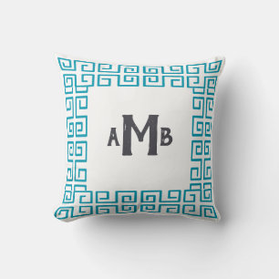 Coussin Aqua Chinoiserie Grand Monogramme de la frontière 