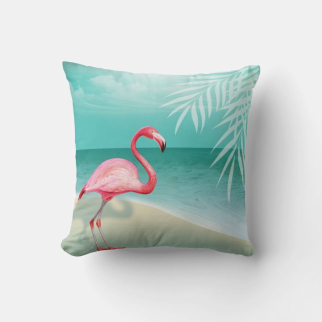 Coussin Aqua du mariage de plage de Flamant rose | (Recto)
