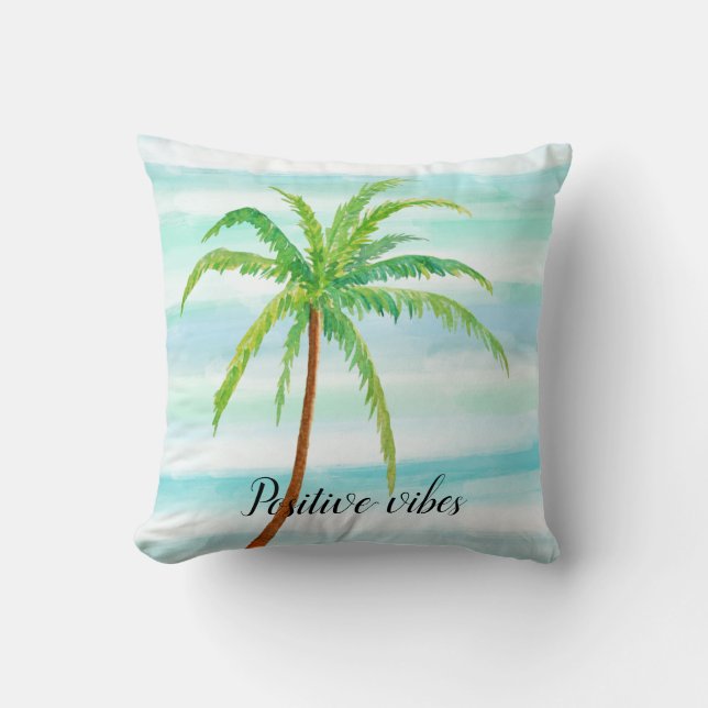 Coussin Aqua Mint Bleu Blancs Tropical Palm Tree (Recto)
