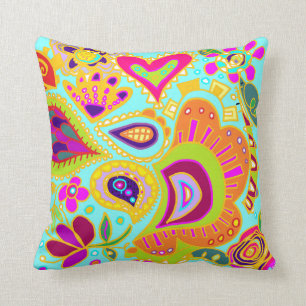 Coussin Aqua/orange bilatéraux fous de carreau de Paisley