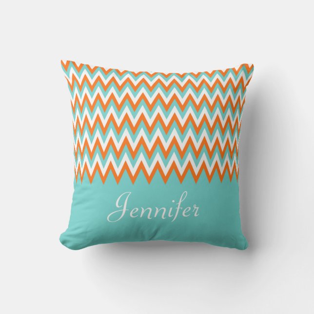 Coussin Aqua personnalisé Chevron orange blanc bleu (Recto)
