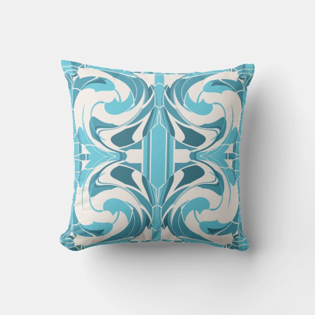 Coussin Aqua Turquoise Hors Blanc Méditerranéen Gros Carre (Recto)