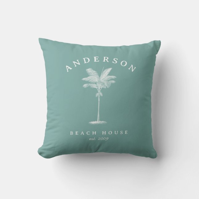 Coussin Aqua Turquoise Palm Tree Beach House (Recto)
