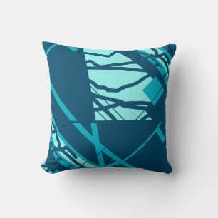 Coussin Aqua Turquoise sur bleu foncé Abstrait d'inspirati