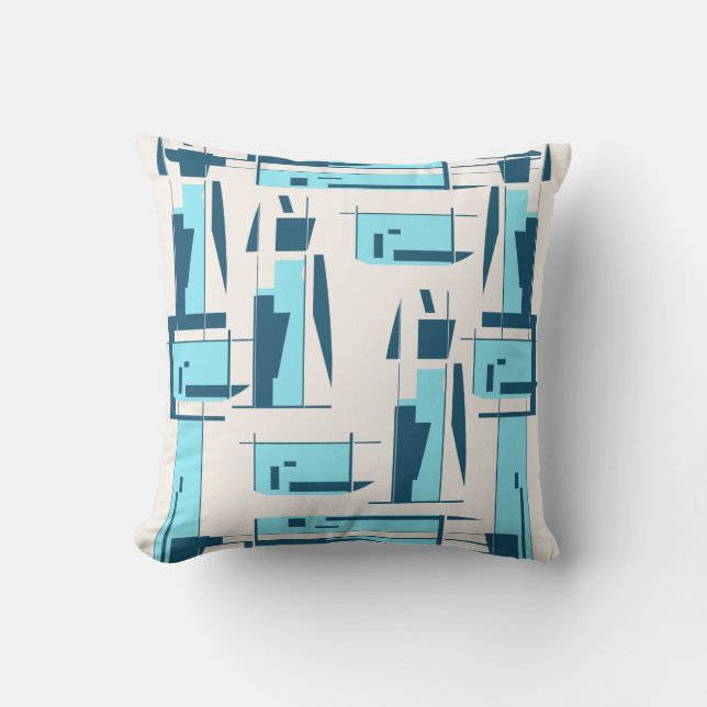 Coussin Aqua Turquoise sur les formes et lignes blanches (Recto)