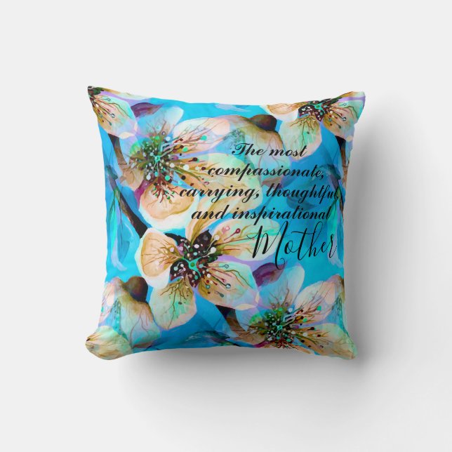 Coussin Aquamarine Aquarelle Sakura Cherry Tree Flowers (Recto)
