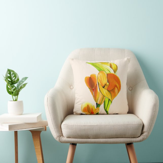 Coussin Aquarelle à fleurs de calla (Chaise)