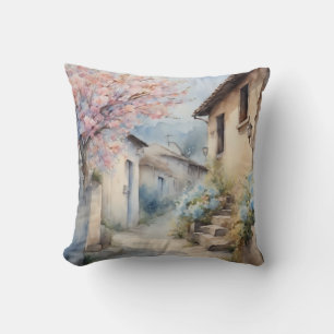 Coussin Aquarelle à fleurs rustique du village