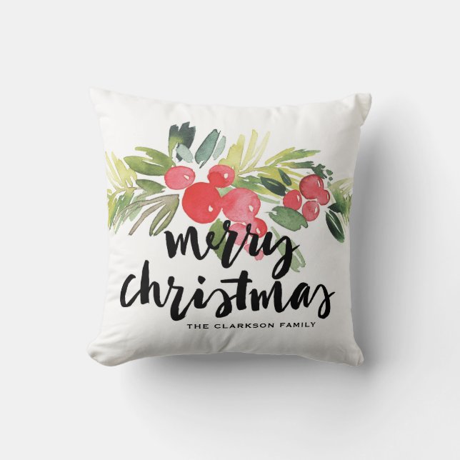 Coussin Aquarelle à pinceau creux Lettres Joyeux Noël (Recto)