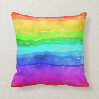 Coussin Aquarelle Abstraite Peint Rayures arc-en-ciel