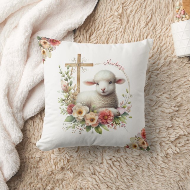 Coussin Aquarelle Agneau de Pâques Personnalisé (Couverture)
