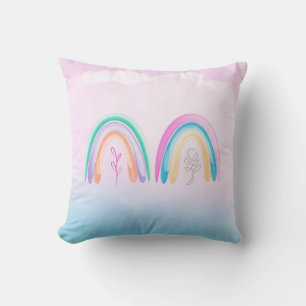 Coussin Aquarelle arc-en-ciel Pastel rose et bleu