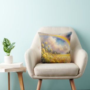 Coussin Aquarelle arc-en-ciel sur la prairie Fleur sauvage