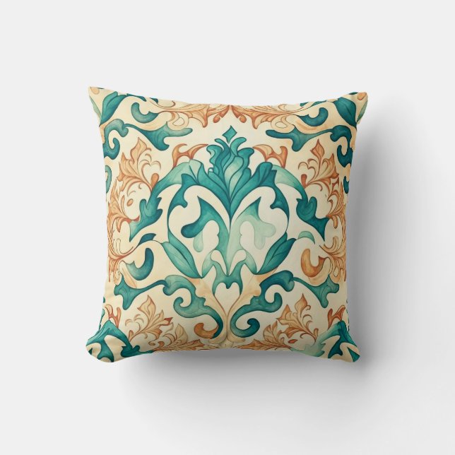 Coussin Aquarelle Art Nouveau Vert et orange (Recto)