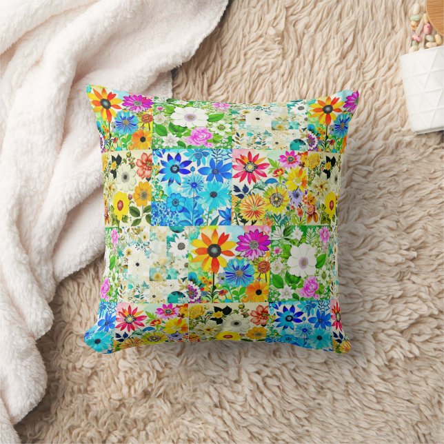 Coussin Aquarelle Art Patchwork Floral Fleurs (Couverture)