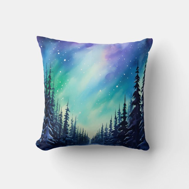 Coussin Aquarelle aurore boréale aurore boréale (Recto)