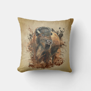 Coussin Aquarelle Bison Buffle Animaux Nature