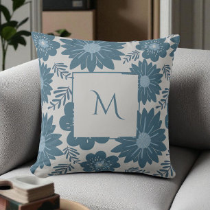 Coussin Aquarelle bleu argenté Script de floraison