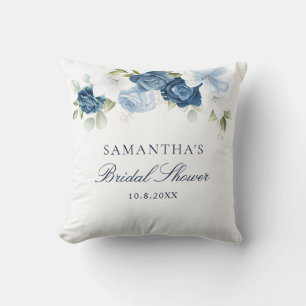 Coussin Aquarelle bleu Dusty Fête des mariées de script Fl