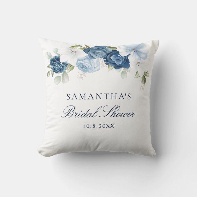 Coussin Aquarelle bleu Dusty Fête des mariées de script Fl (Recto)