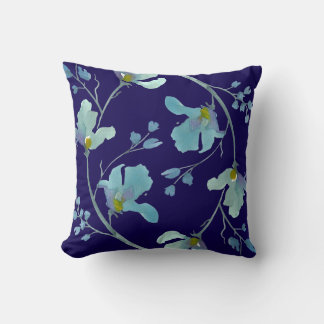 Coussin Aquarelle bleu marine Floral