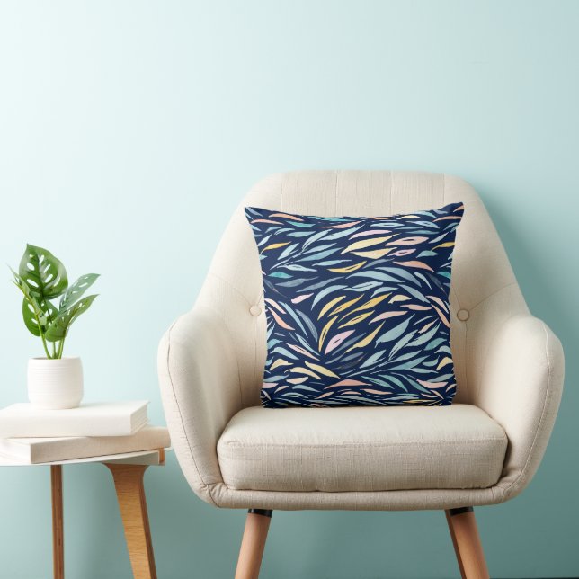 Coussin Aquarelle bleu marine Motif Abstrait de feuille d' (Chaise)