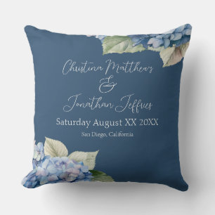 Coussin Aquarelle bleu romantique Hydrangea Fleurs sur Mar