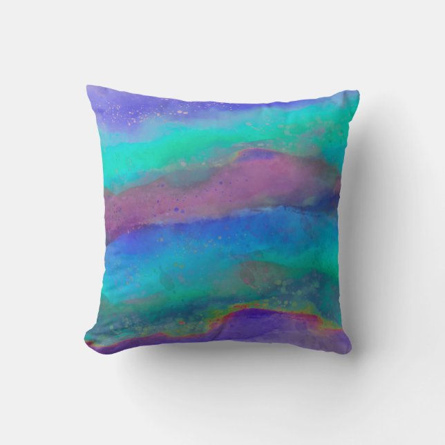 Coussin aquarelle bleu turquoise peinte design abstrait (Recto)