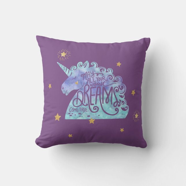 Coussin Aquarelle bleu violet licorne (Recto)