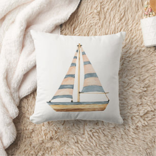 Coussin Aquarelle Bleue Bleu Bande Voilier