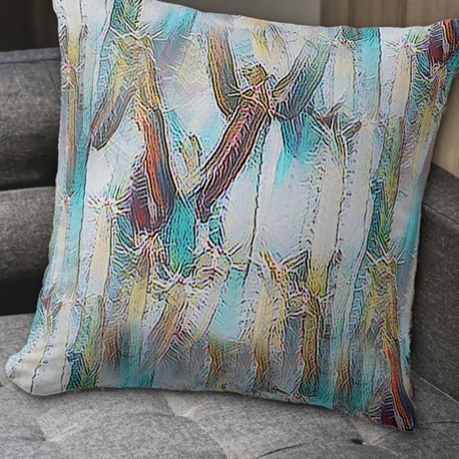 Coussin Aquarelle bleue et verte Cactus Motif naturel (Créateur téléchargé)