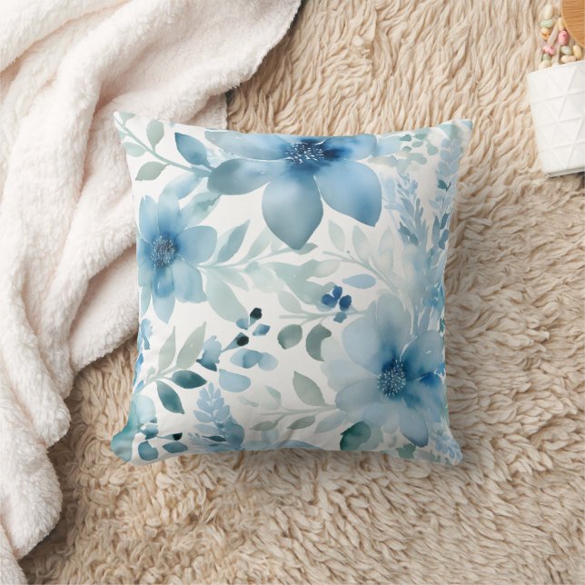 Coussin Aquarelle bleue Floral (Couverture)