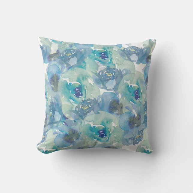 Coussin Aquarelle bleue Oreillère fleurie (Recto)
